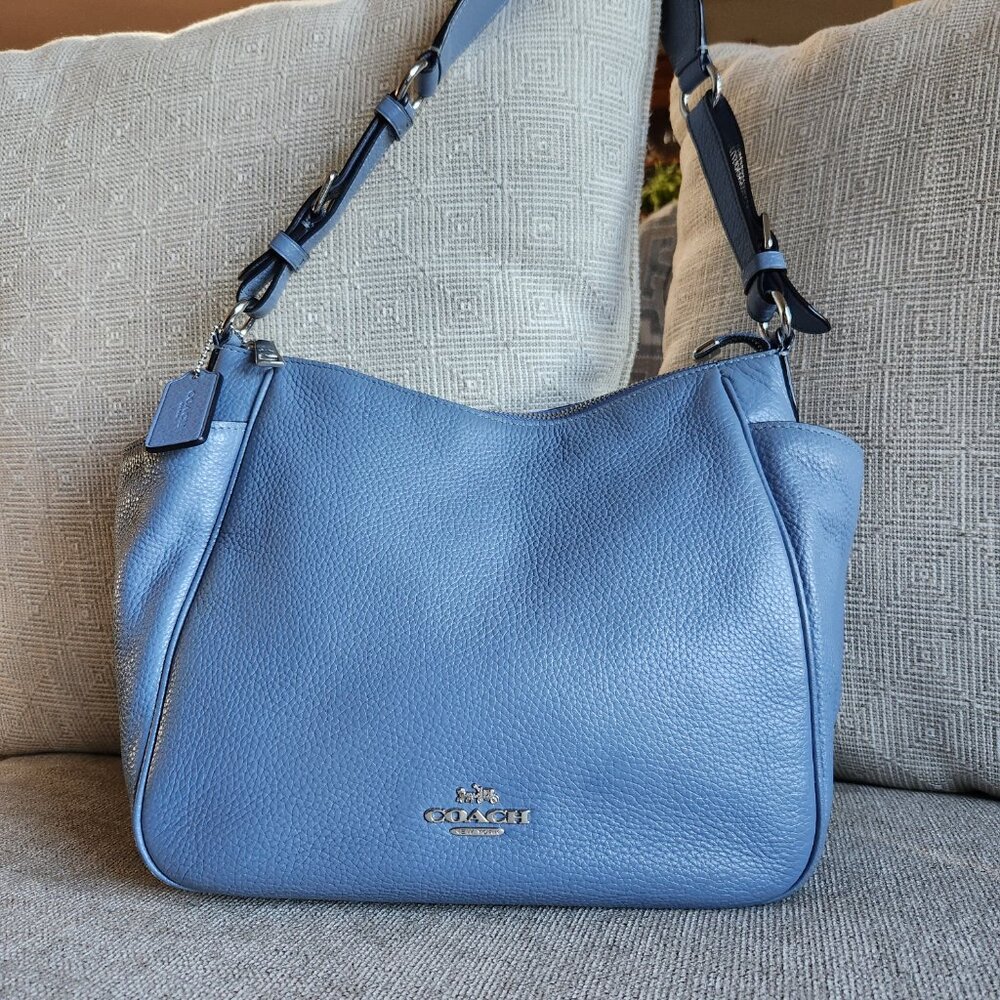 Coach C2853 Rori Silver/Blue Pebble Leather shoulder bag